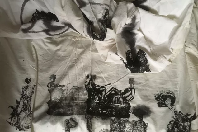 Ornamental drawings on a bed linen. Photo.